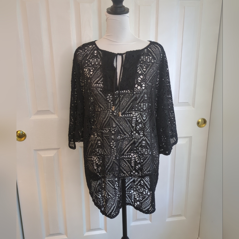 Swim by Cacique Black Crochet Lace Size 14 16